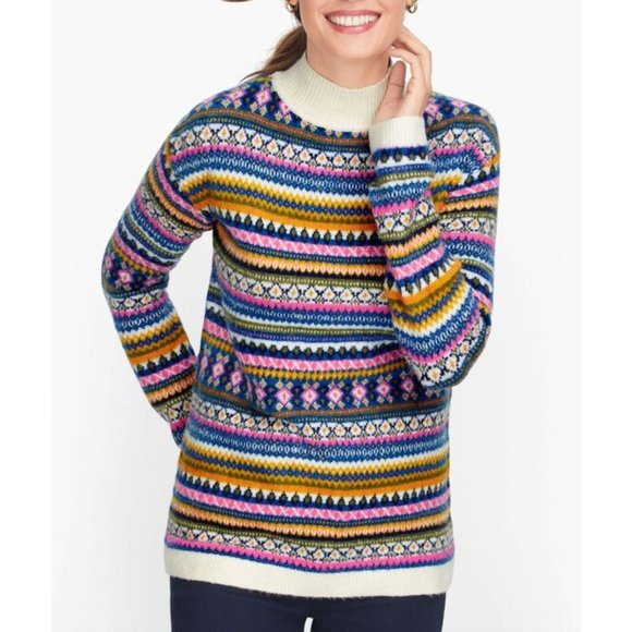 Talbots Fair Isle Mock neck sweater size Lp - Picture 1 of 7